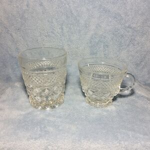Anchor Hocking Wexford Diamond 4" Old Fashion On The Rocks Glass & 3" Tea Cup